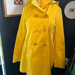 Jessica Simpson Yellow Double Breasted Hooded Rain Coat | Size M
